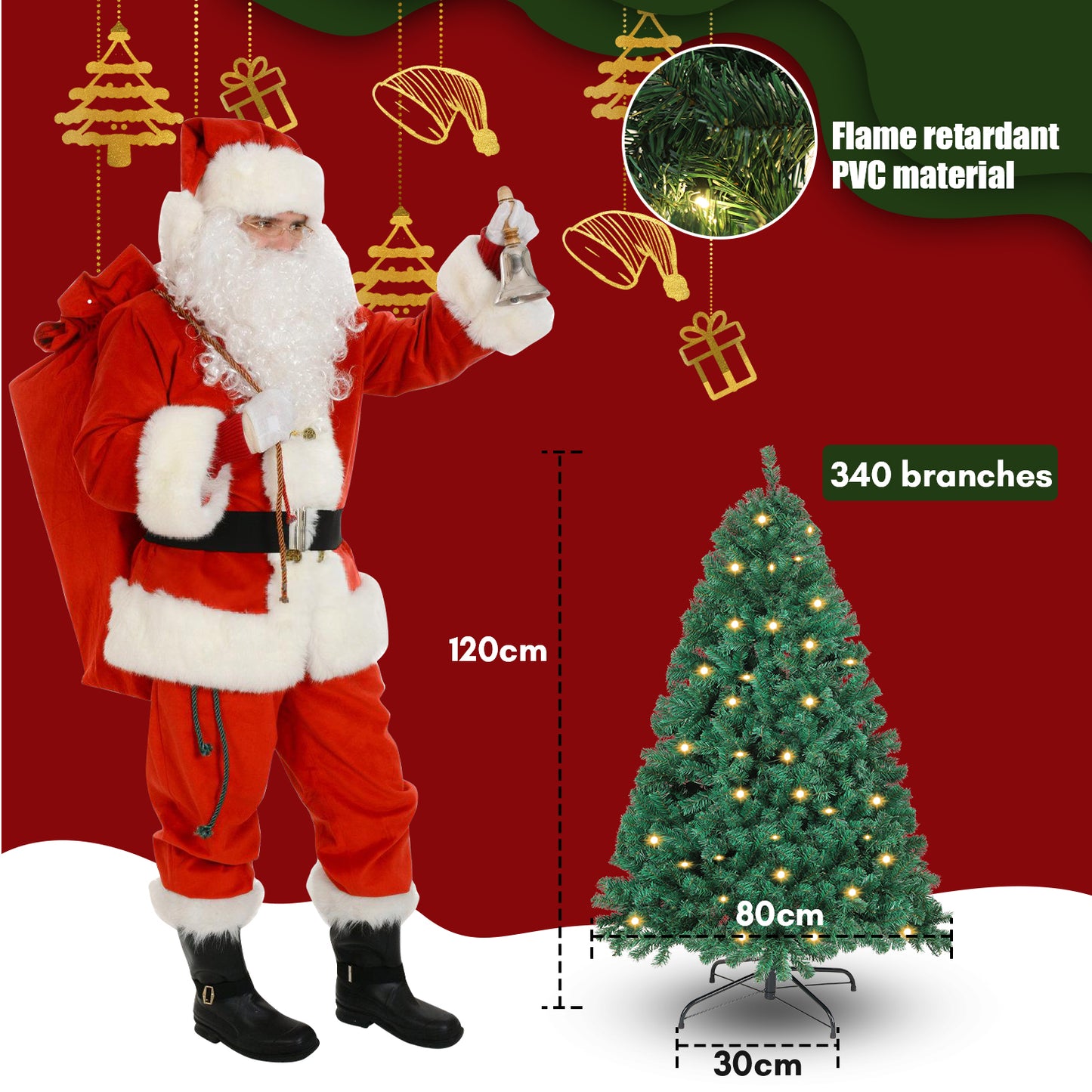 120 - 210 cm artificial PVC Christmas tree ( approx. 80 - 128cm) with 340 - 1200 tips - quick assembly folding system, flame retardant, fake Christmas tree incl. metal stand