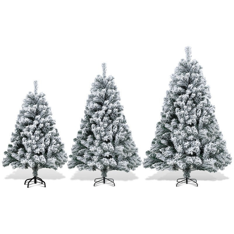 4/ 5/ 6FT Artificial Christmas tree with snow 120/150/180cm with metal stand and quick assembly folding system, fire-resistant fake Christmas tree with 340/ 550/ 860 tips, for indoor and outdoor use