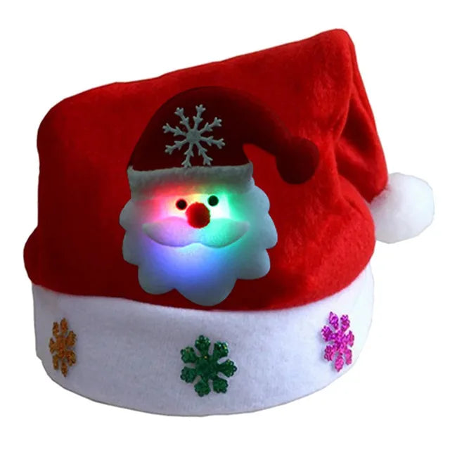 LED Christmas Hats Light Up Cap Santa Claus Hat Snowman Elk Xmas Hat for Adult Kids New Year Festive Holiday Party Supplies