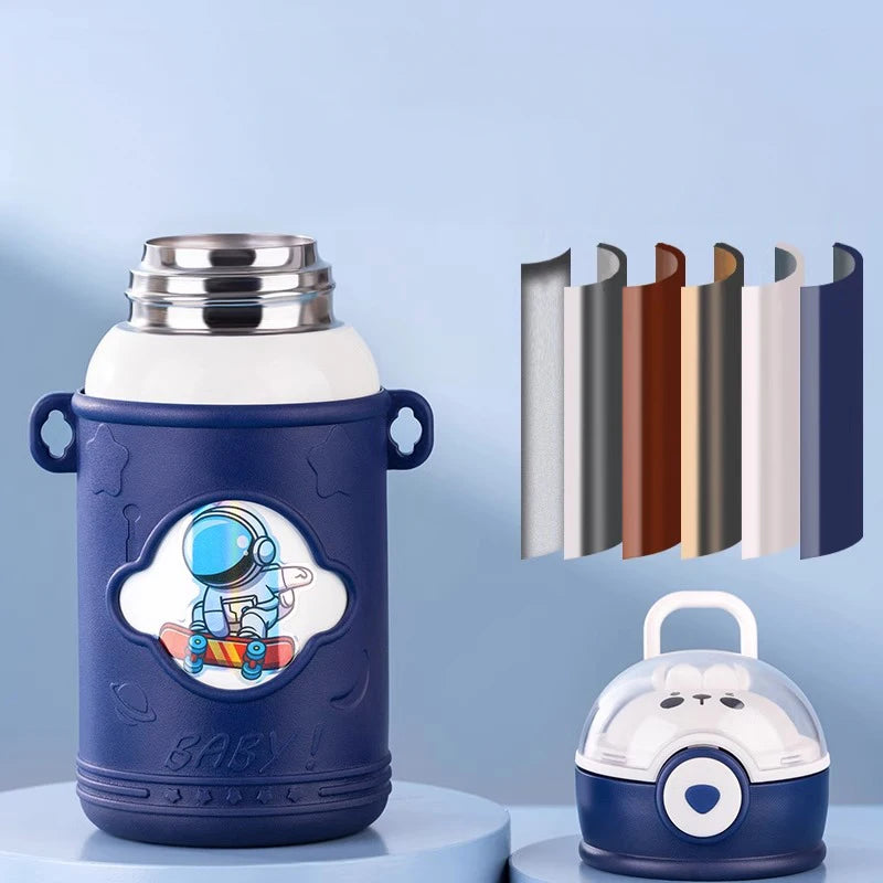 Children' Cartoon Straw Water Thermos Bottle Portable Sealed LeakProof Keep Warm Mug Stainless Steel Kids' Outdoor Thermal Cups