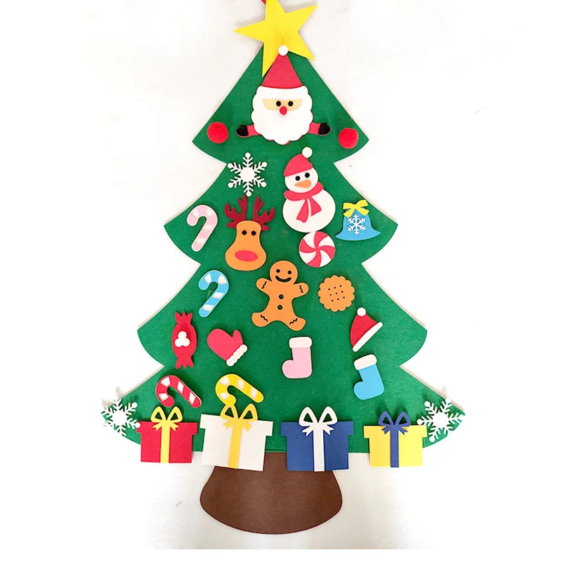 DIY Felt Christmas Tree Wall Hanging Artificial Xmas Tree with Santa Claus Snowflakes Ornament New Year Party Supplies Gift