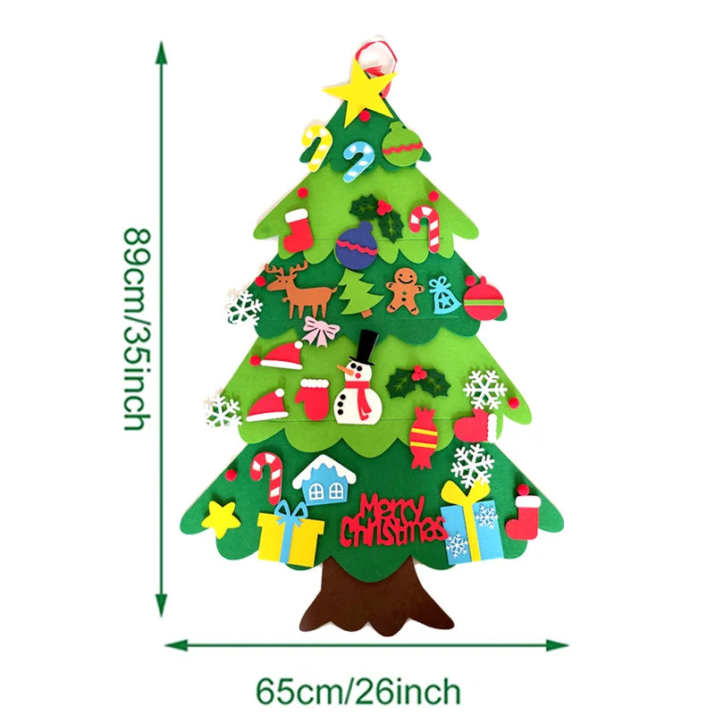 DIY Felt Christmas Tree Wall Hanging Artificial Xmas Tree with Santa Claus Snowflakes Ornament New Year Party Supplies Gift