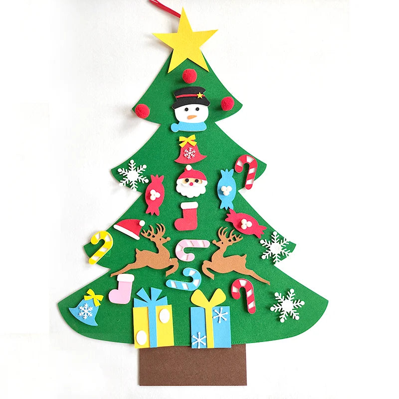 DIY Felt Christmas Tree Wall Hanging Artificial Xmas Tree with Santa Claus Snowflakes Ornament New Year Party Supplies Gift