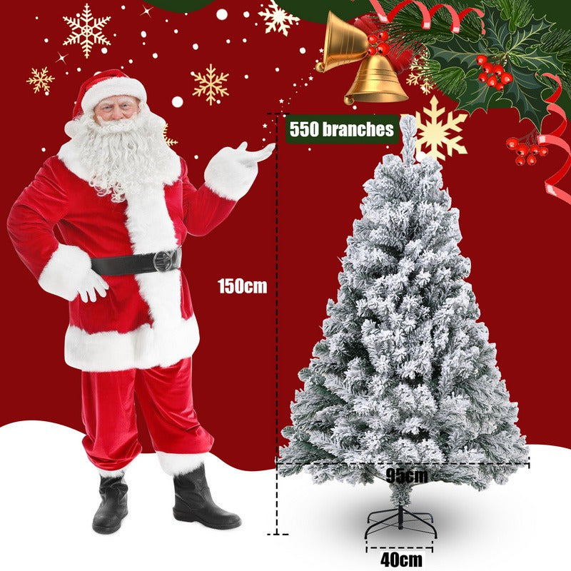 4/ 5/ 6FT Artificial Christmas tree with snow 120/150/180cm with metal stand and quick assembly folding system, fire-resistant fake Christmas tree with 340/ 550/ 860 tips, for indoor and outdoor use