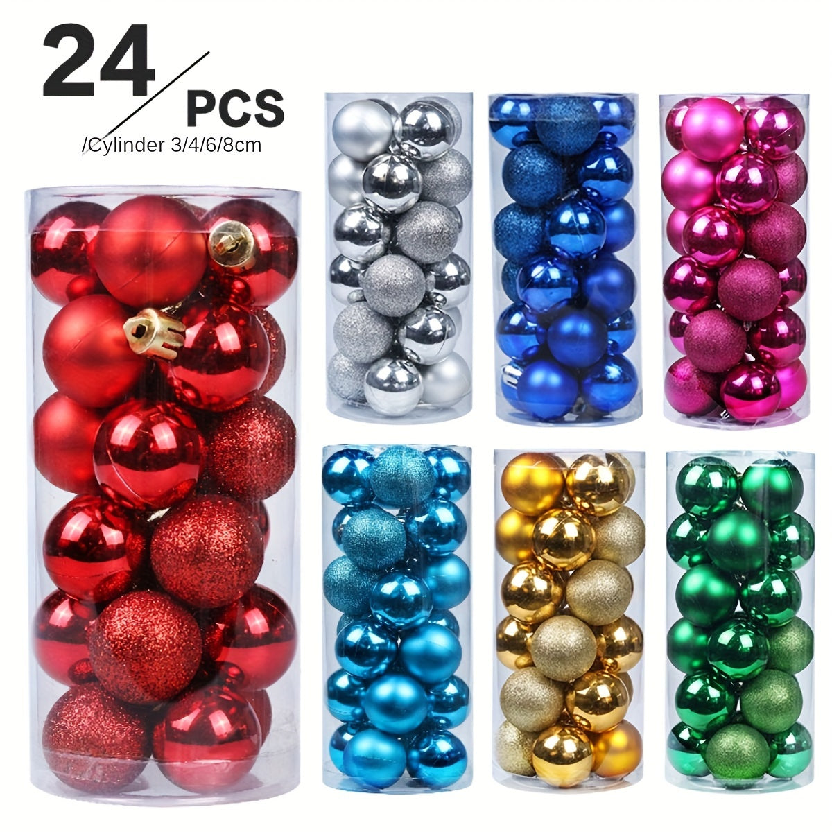 24-Pack Classic Style Christmas Ball Ornaments Set - Shatterproof Plastic Round Hanging Balls for Holiday Decorations - Suitable for Weddings, Engagements, and General Celebrations - Various Celebratory Themes - No Feathers