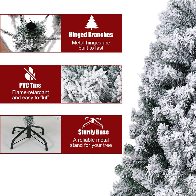 4/ 5/ 6FT Artificial Christmas tree with snow 120/150/180cm with metal stand and quick assembly folding system, fire-resistant fake Christmas tree with 340/ 550/ 860 tips, for indoor and outdoor use